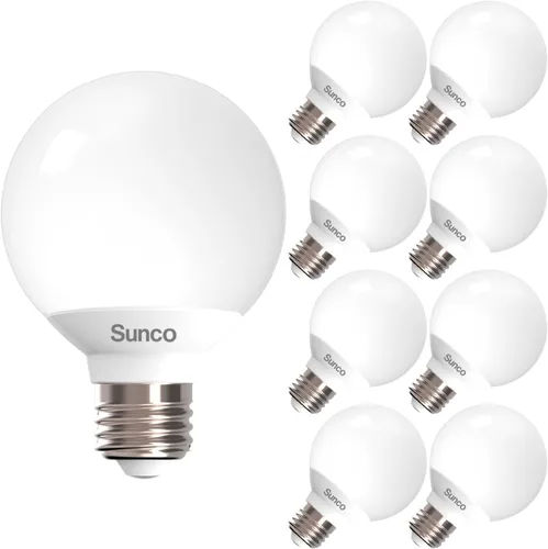 Sunco - Paquete de 8 bombillas LED G25, bombilla de baño de globo de tocador, 450 LM, 2700 K blanco suave, 6 W (equivalente a 40 W), bombilla