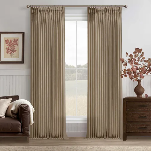 Miniatura 8 de TWODRAPES Cortinas de Lino Plisadas con Pinza Beige Blancas de 54 Pulgadas de Largo 2 Paneles para Comedor Cocina Dormitorio Plisadas Semi