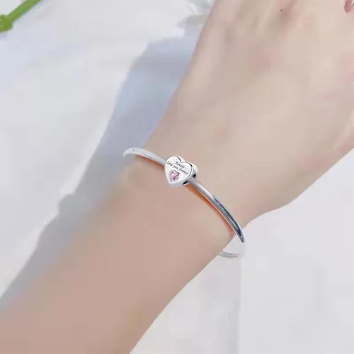 Miniatura 5 de Abalorio de corazón de cristal rosa para siempre, para mamá, hija, tía, papá, abuela, amigos, compatible con pulseras Pandora