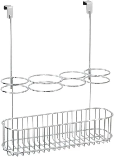 Miniatura 6 de mDesign - Canasta de almacenamiento de metal para poner sobre la puerta del gabinete,para cuidado del cabello y herramientas de peinado, Acero