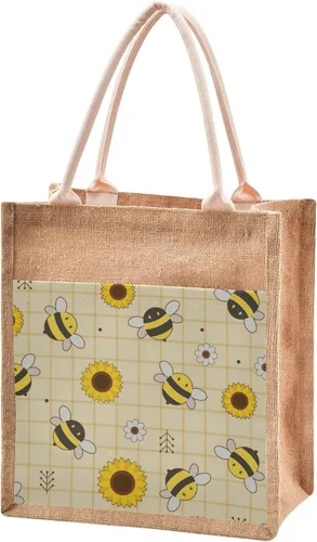 Miniatura 14 de CaTaKu Divertida bolsa de yute con asas y cremallera para gatos, bolsa de arpillera reutilizable con bolsillo frontal de lona, regalo para bodas, 12