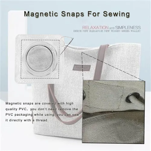 Miniatura 5 de Betoplin 20mm 13/16" Broches magnéticos para coser, cierres magnéticos ocultos de PVC para bolsos, ropa, bolsos de mano