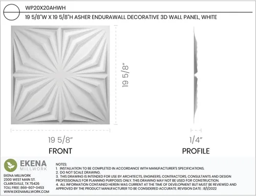 Miniatura 2 de Ekena Millwork WP20X20AHWH 19 5/8 pulgadas de ancho x 19 5/8 pulgadas de alto Asher EnduraWall Decorativo 3D Panel de pared cubre 2.67 pies cuadrados