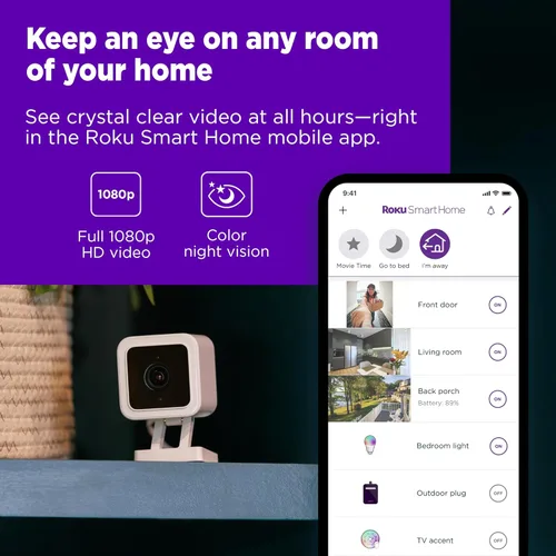 Miniatura 2 de Roku Cámara interior para seguridad del hogar, paquete de 2 cámaras de seguridad con cable con visión nocturna a color HD de 1080p, funciona