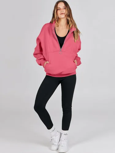 Miniatura 5 de ANRABESS Sudaderas de forro polar con media cremallera para mujer, de gran tamaño, con cremallera de un cuarto, ropa de otoño 2024, ropa de moda