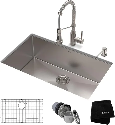 Kraus KHU100-30-1610-53SS Standart PRO - Juego de fregadero de acero inoxidable y grifo de cocina, 30 pulgadas