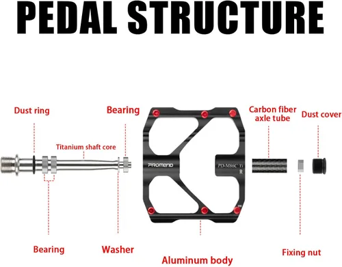 Miniatura 6 de Pedales de bicicleta de montaña Pedales de bicicleta de aleación de aluminio Pedales de bicicleta de 3 rodamientos de fibra de carbono Tubo de eje