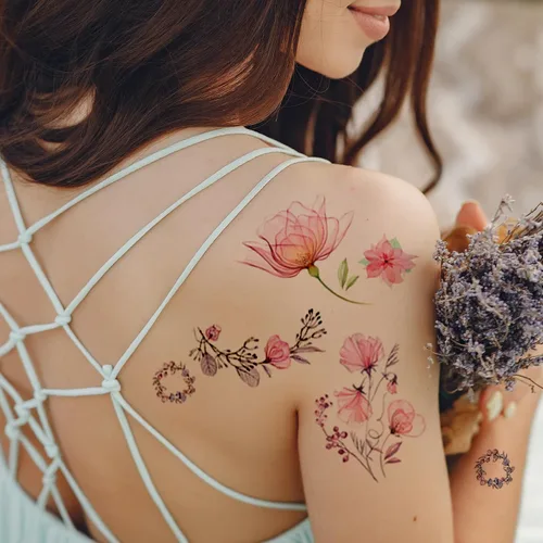 Miniatura 5 de Tatuajes temporales de flores para mujer, 10 hojas de calcomanías de tatuaje de acuarela falsa de lirio de rosas, arte impermeable para cara
