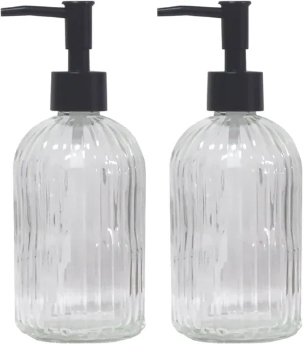 Miniatura 12 de Dispensador de jabón de vidrio verde con bomba de plástico negro, dispensador de jabón líquido para manos recargable de 12 oz, paquete de 2 botellas