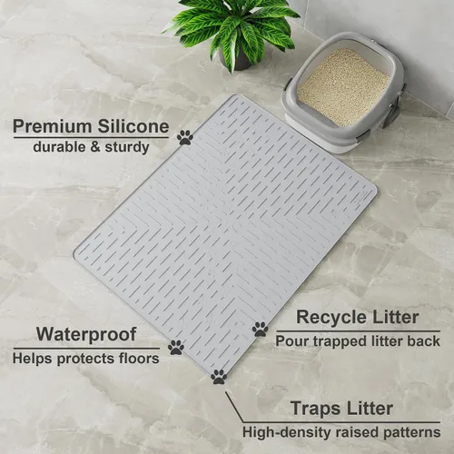Miniatura 2 de OHMO Alfombrilla Grande para Arena de Gatos Alfombrilla de Captura Premium Goma de Silicona 31.5 x 23.6 pulgadas Gris Ceniza, Alfombrilla para Caja