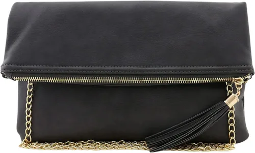 Solene Bolso de mano tipo sobre para mujer, cartera cruzada plegable con borla y correa de cadena, elegante bolso de noche