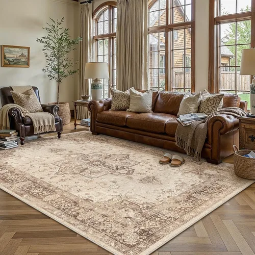 Miniatura 80 de PureCozy - Alfombra de área beige de 8 x 10, lavable, vintage, alfombra para sala de estar, dormitorio, gran alfombra suave retro de pelo bajo