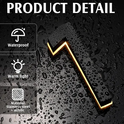 Miniatura 6 de ROCEEI Número de casa LED retroiluminado de 8 pulgadas 0-9 para exterior, impermeable, acero inoxidable, número de dirección de casa, grande