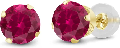 Miniatura 4 de Gem Stone King Aretes de tuerca de oro amarillo de 14 quilates con rubí rojo para mujer (1.20 quilates redondo de 0.197 in), Metal Gema, Rubí