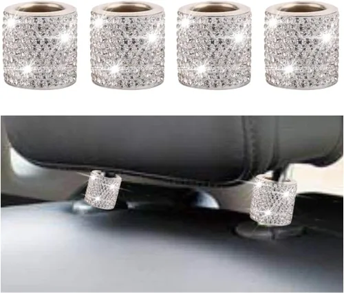 Miniatura 7 de BELOMI Paquete de 4 collares para reposacabezas de automóvil, collares brillantes para reposacabezas de automóvil, decoración de anillos, collares