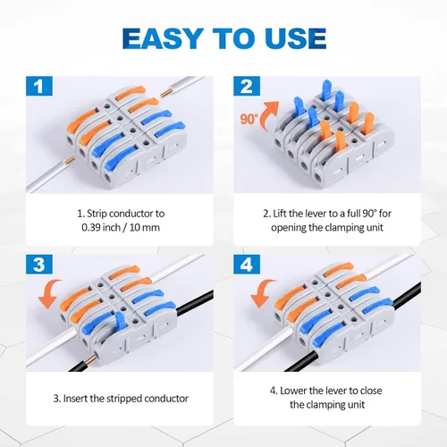 Miniatura 3 de Kit de conectores de palanca para cables eléctricos de conexión rápida, para terminales en línea compactos, 28-12 AWG, 1 entrada 1 salida, 60 piezas