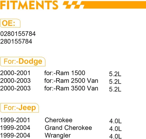 Miniatura 2 de 0280155784 Inyectores de combustible 4.0L 5.2L para: Jeep 1999-2004 Grand Cherokee Wrangler 1999-2001 Cherokee, para:-Dodge Para:-Ram 1500 2500 3500