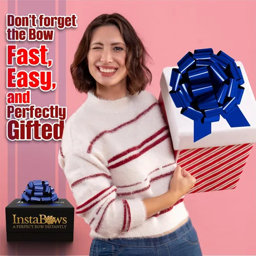 Miniatura 6 de Lazo de regalo grande azul de 12 pulgadas, lazo metálico con cuerda de tirar perfecto para envolver regalos, grandes presentes, autos, bicicletas