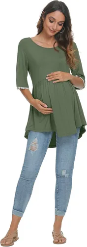 Miniatura 5 de Xpenyo Camisetas de maternidad con mangas acampanadas de encaje, camisetas tipo túnica de embarazo