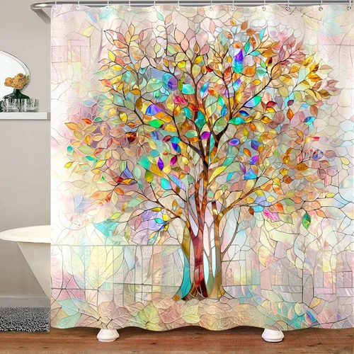 Miniatura 11 de Cortina de ducha con diseño de árbol de la vida, cortina de ducha de vidrio emplomado, cortinas de ducha artística para baño, juego de cortina