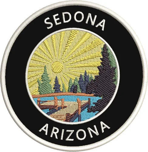 Lake Dock - Sedona - Arizona - Bordado de 3.5 pulgadas para planchar o coser, parches decorativos para vacaciones, aventura, tema novedoso
