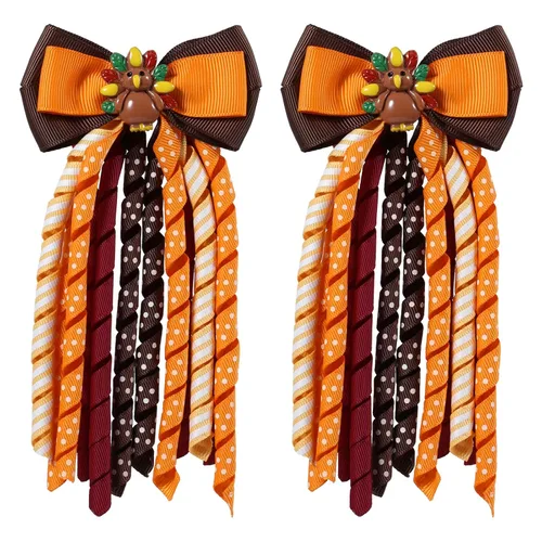 Miniatura 8 de Lazos para el pelo de calabaza para mujeres y niñas, 2 piezas de 4.5 pulgadas, lindo naranja para otoño, Acción de Gracias, Halloween, pasador