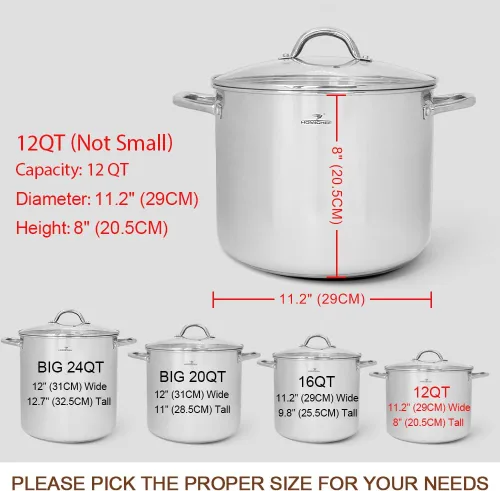 Miniatura 3 de HOMICHEF Olla de Caldo GRANDE de 12 Cuartos con Tapa de Vidrio - Batería de Cocina Saludable de Acero Inoxidable SIN NÍQUEL Ollas de Caldo con Tapas