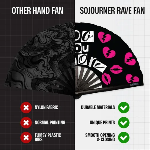 Miniatura 10 de SoJourner Bags Rave Fan – Ventilador plegable grande – Ventilador de mano Clack para raves, Halloween, Burlesque, trajes de arcoíris para mujeres