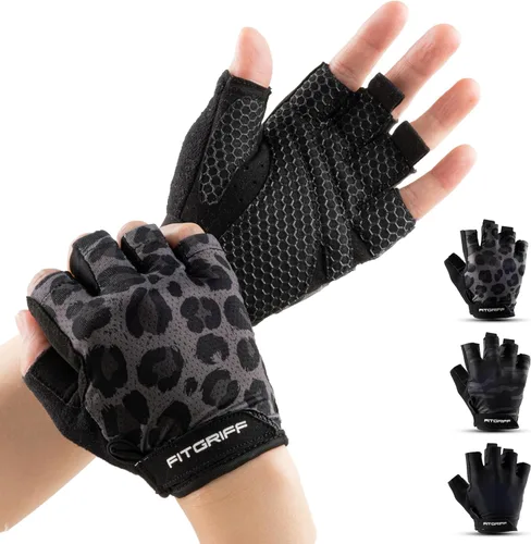 Fitgriff® Guantes de entrenamiento (acolchados) para hombres y mujeres, guantes de gimnasio sin dedos para levantamiento de pesas, entrenamiento,