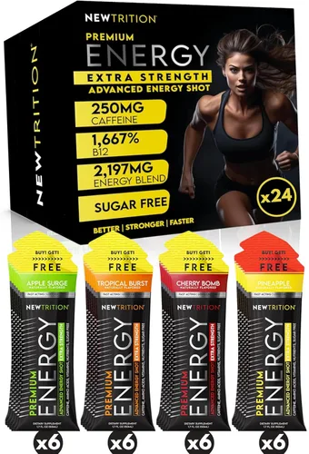 Miniatura 7 de NewTrition® Extra Strength Energy Shots 1.7 fl oz (paquete de 24, 4 sabores) – 250 mg de cafeína con vitaminas B y aminoácidos, sin azúcar, sin