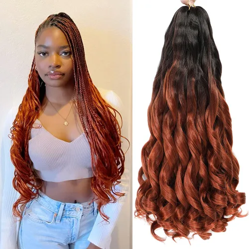 Miniatura 13 de Cabello Rizado Francés para Trenzar de 18 Pulgadas, 8 Paquetes Color Borgoña - Cabello para Trenzar Pre-Estirado con Rebote - Extensiones de Cabello