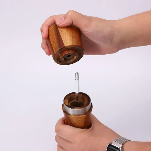 Miniatura 5 de 2 Pieces Acacia Wood Manual Pepper Grinder and Sea Salt Mill Set Handheld Spice Tool for Kitchen(IronWaist-shaped)