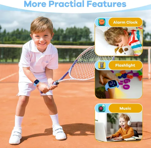 Miniatura 6 de DERUI Reloj inteligente para niños con 26 videojuegos, cámara selfie, reproductor de video, podómetro, cronómetro, reloj despertador, linterna