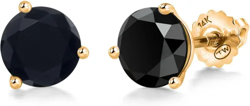 Miniatura 183 de Gem Stone King Aretes de Martini de oro amarillo de 14 quilates Aretes de tuerca de 3 puntas para mujeres y hombres Redondos de 0.236 pulgadas