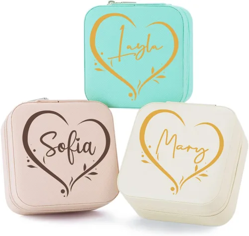Miniatura 34 de Joyero de regalo para dama de honor, pequeño estuche de viaje personalizado de piel sintética portátil, cajas de propuestas de dama de honor, mini