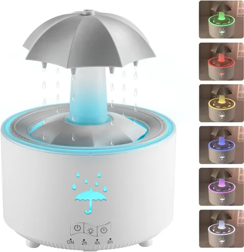 Miniatura 9 de Humidificador estético 2 en 1 difusor de aceite con gota de lluvia giratoria y 7 luces LED de estado de ánimo, humidificador de niebla fría