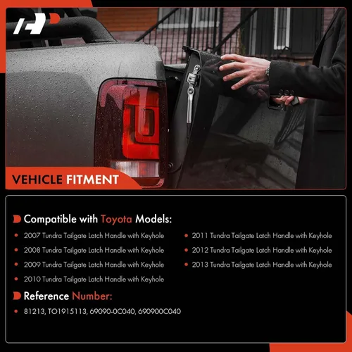 Miniatura 2 de A-Premium Manija de puerta trasera con cerradura compatible con Toyota Tundra 2007-2013, cromada