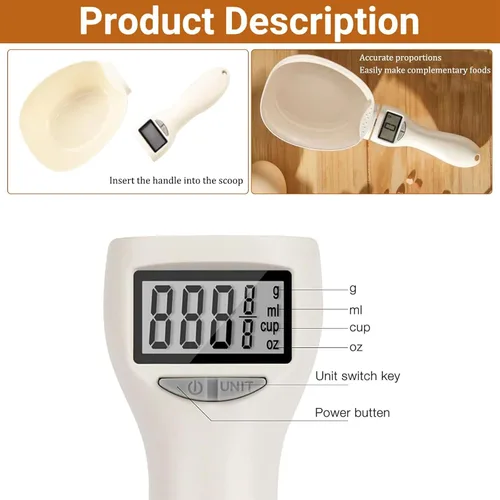 Miniatura 4 de Cuchara medidora digital, cuchara medidora electrónica con pantalla LCD, escala de medición de alimentos de alta precisión de 28.22 oz/0.00 oz