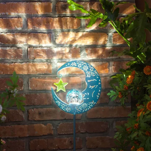 Miniatura 3 de Hapjoy - Luces solares para exteriores, decoración de jardín para patio, césped o camino, decoraciones de luna, luces de estaca de metal con diseño