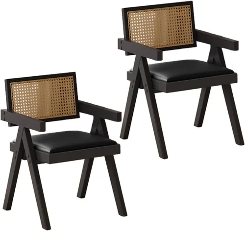 Miniatura 29 de YVYKFZD Juego de sillas de comedor de ratán, sillas de comedor de madera, sillas de cocina con respaldo tejido, sillón tapizado, silla auxiliar
