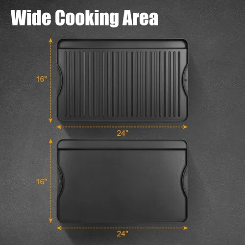 Miniatura 2 de AJinTeby Plancha de cocina de hierro fundido pre-sazonada reversible 2 en 1 de 16 x 24 pulgadas para estufa de gas, carbón, electricidad, propano