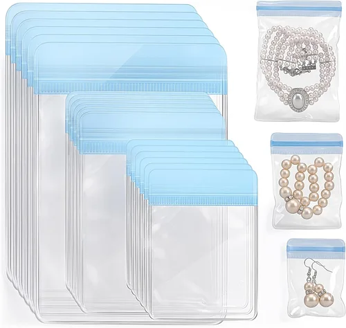Miniatura 11 de Clabby 120 bolsas de joyería de PVC transparente, bolsa de almacenamiento de joyas de plástico, anillos transparentes, aretes, bolsas antideslustre