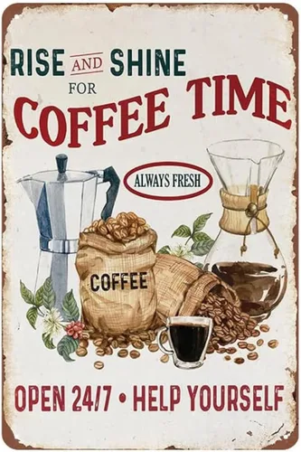 YOYI ART Letrero de café con texto en inglés "Rise and Shine", estilo rústico, vintage, decoración de pared de metal para cocina, bar, estación,