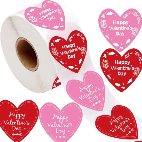 Etiquetas adhesivas rojas de 2 pulgadas para el día de San Valentín, diseño de corazón de San Valentín, decoración del día de San Valentín, rojo