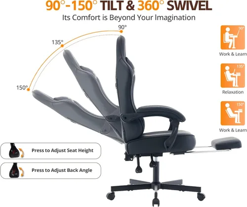 Miniatura 6 de Silla de oficina de cuero transpirable con cojín de resorte de bolsillo, silla ergonómica ancha y alta para juegos de computadora con reposacabezas
