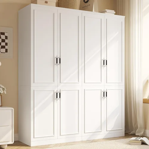 Miniatura 8 de MEISSALIVVE Armario clóset con 4 puertas, gabinete de armario grande de 74.8" con barra para colgar, armario de dormitorio moderno independiente
