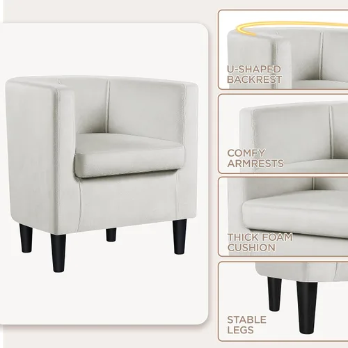 Miniatura 6 de Yaheetech - Silla de terciopelo decorativa, sillones modernos y cómodos, silla de sofá de barril tapizada para sala de estar, dormitorio, sala