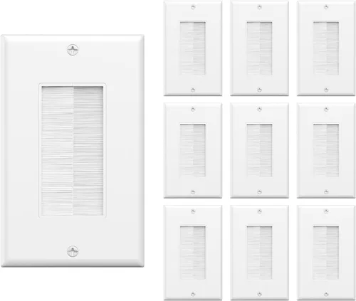 VCE Brush - Paquete de 10 placas de pared, insertos de paso de cable para cables, correa de acceso de cable de una sola banda, enchufe de pared para