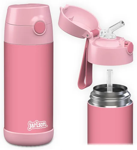 Miniatura 39 de Jarlson® CHARLI - Botella de agua para niños [12 onzas], botella térmica de acero inoxidable con pajilla, botella de agua aislada a prueba