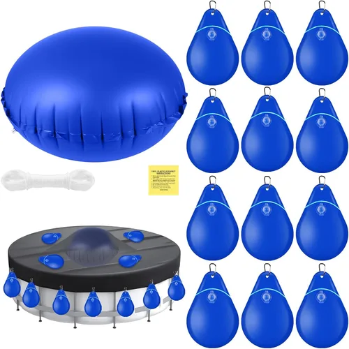 Miniatura 10 de Hungdao Almohada de piscina sobre el suelo de 4 pies y 12 bolsas de agua colgantes para cubierta de piscina, kit de preparación de invierno